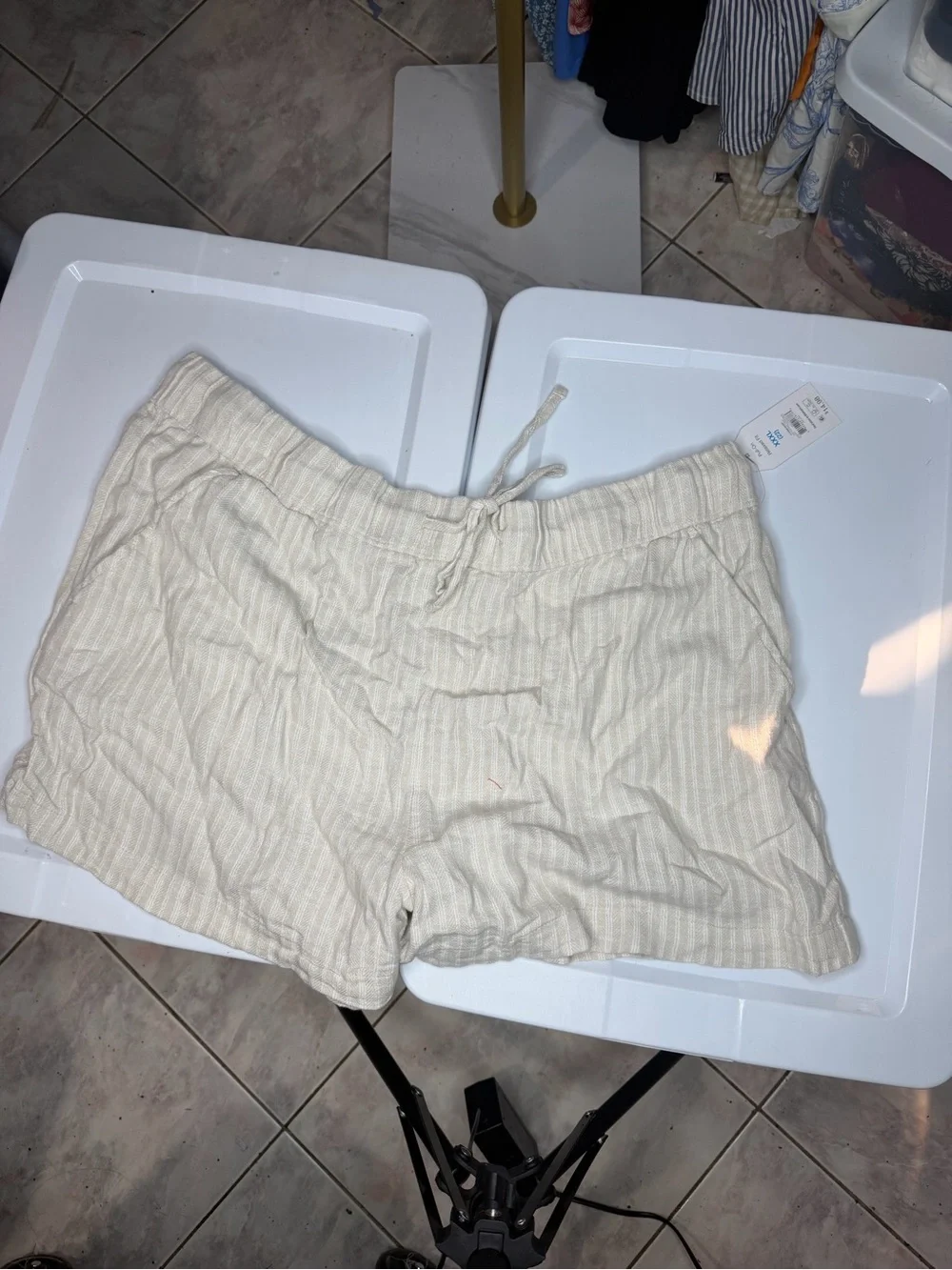 Time and Tru Light Cream Striped Drawstring Shorts